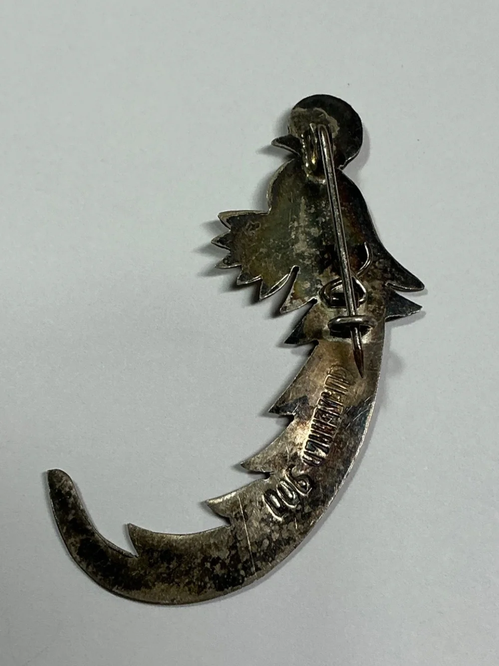 Vintage 900 Silver Guatemalan Quetzal Brooch. 1 and 7/8 inches long